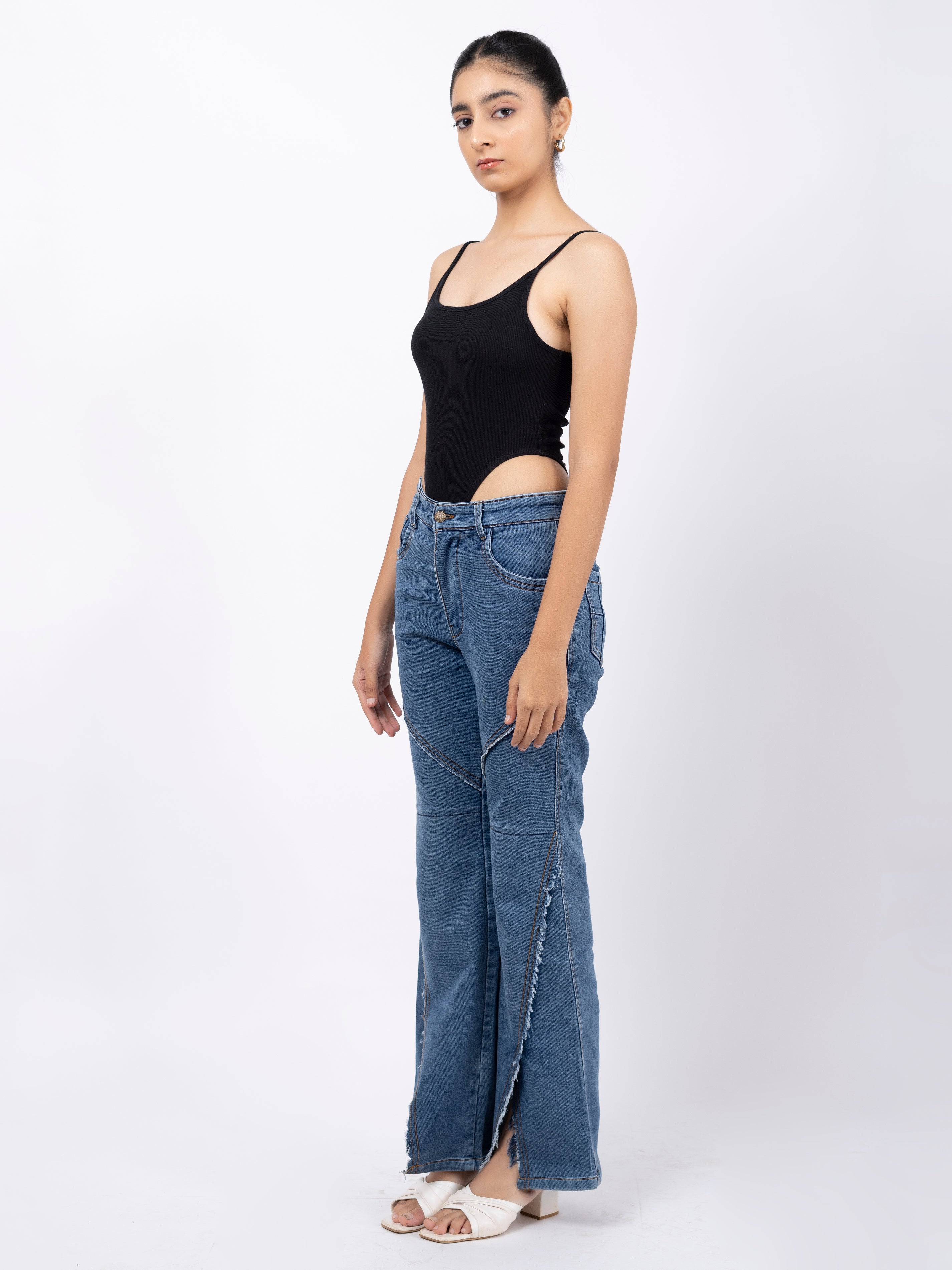 Disstressed flared jeans
