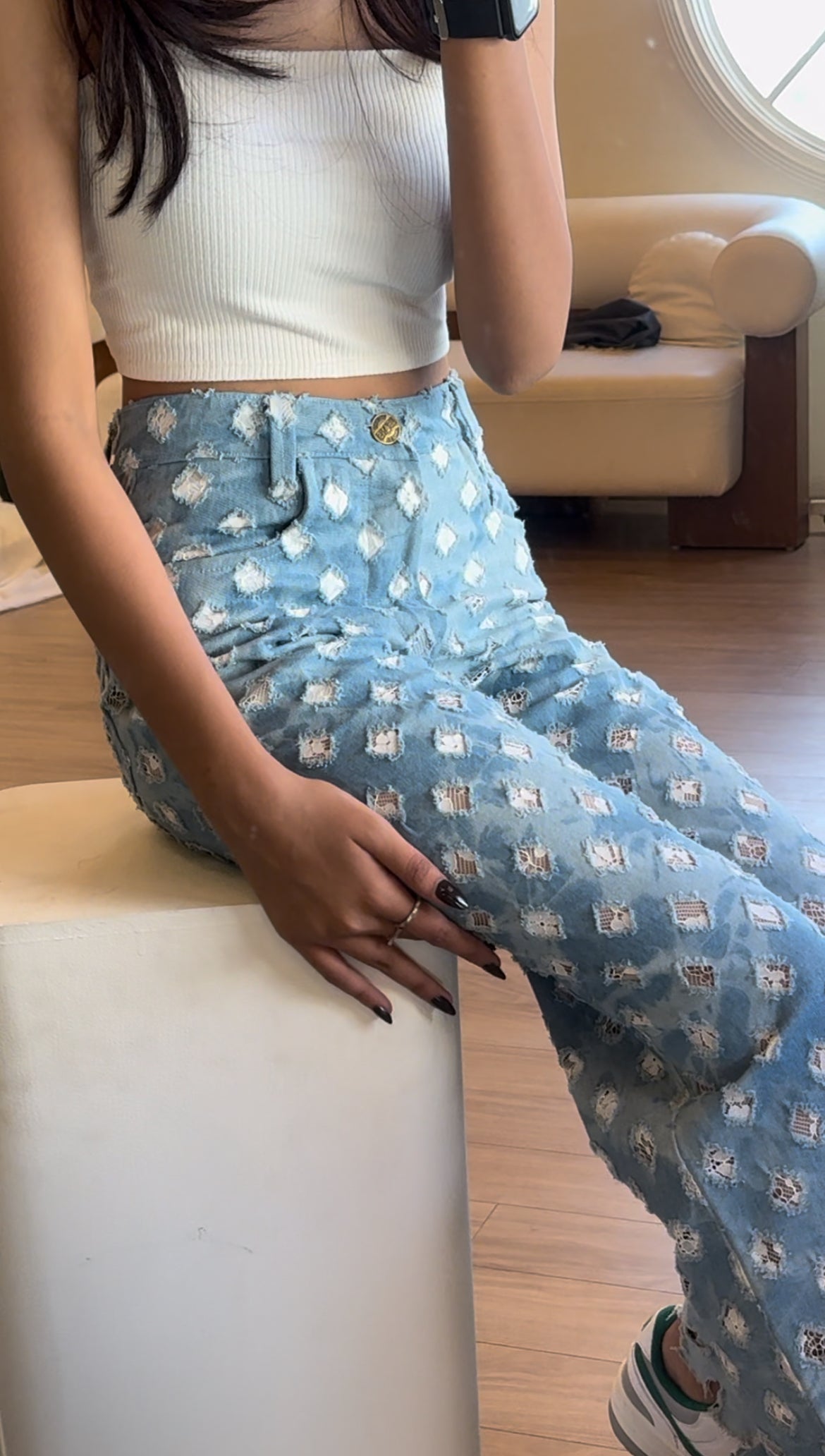 Frayed Cutwork Denim