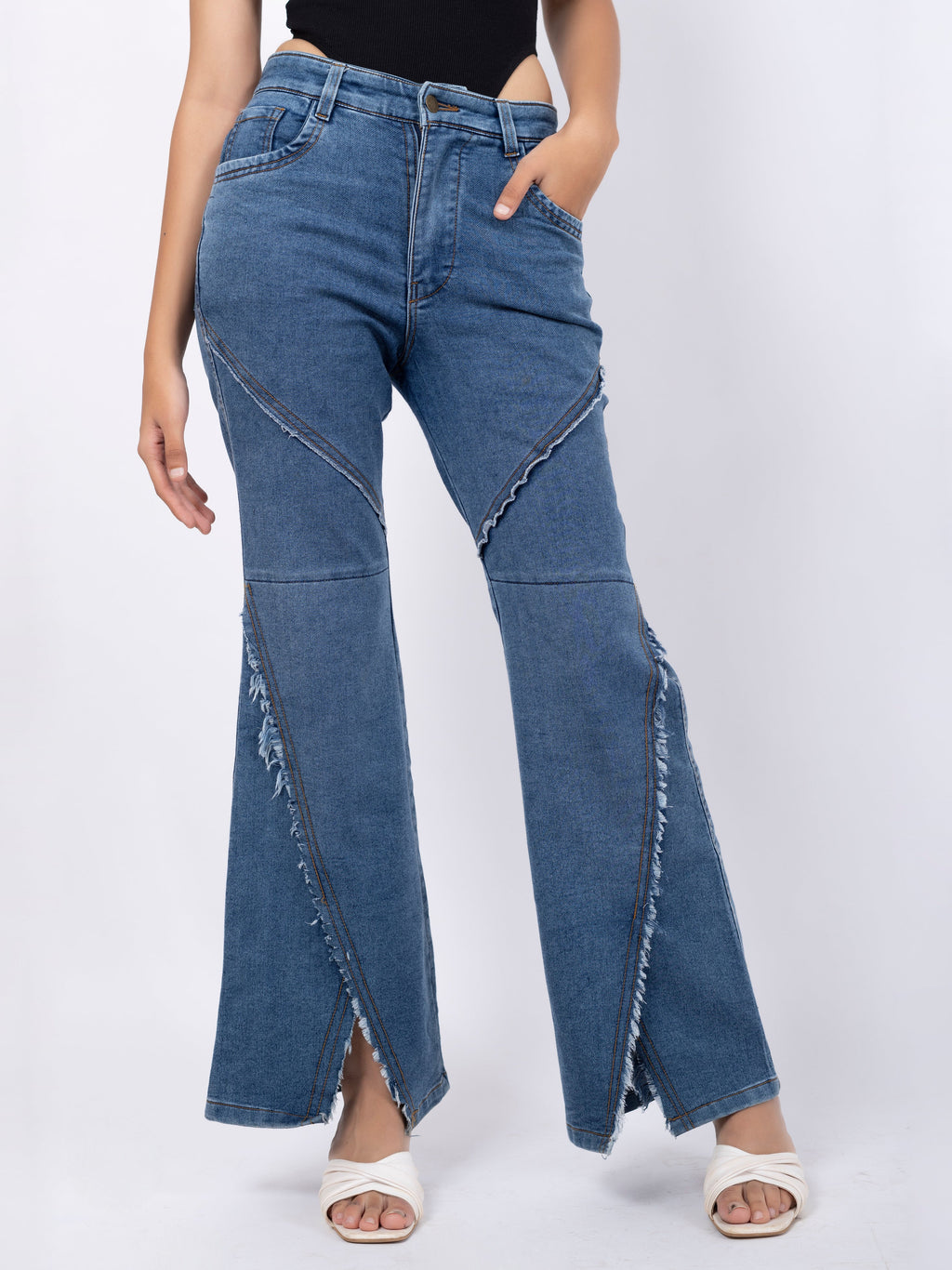 Disstressed Flared Denim Jeans