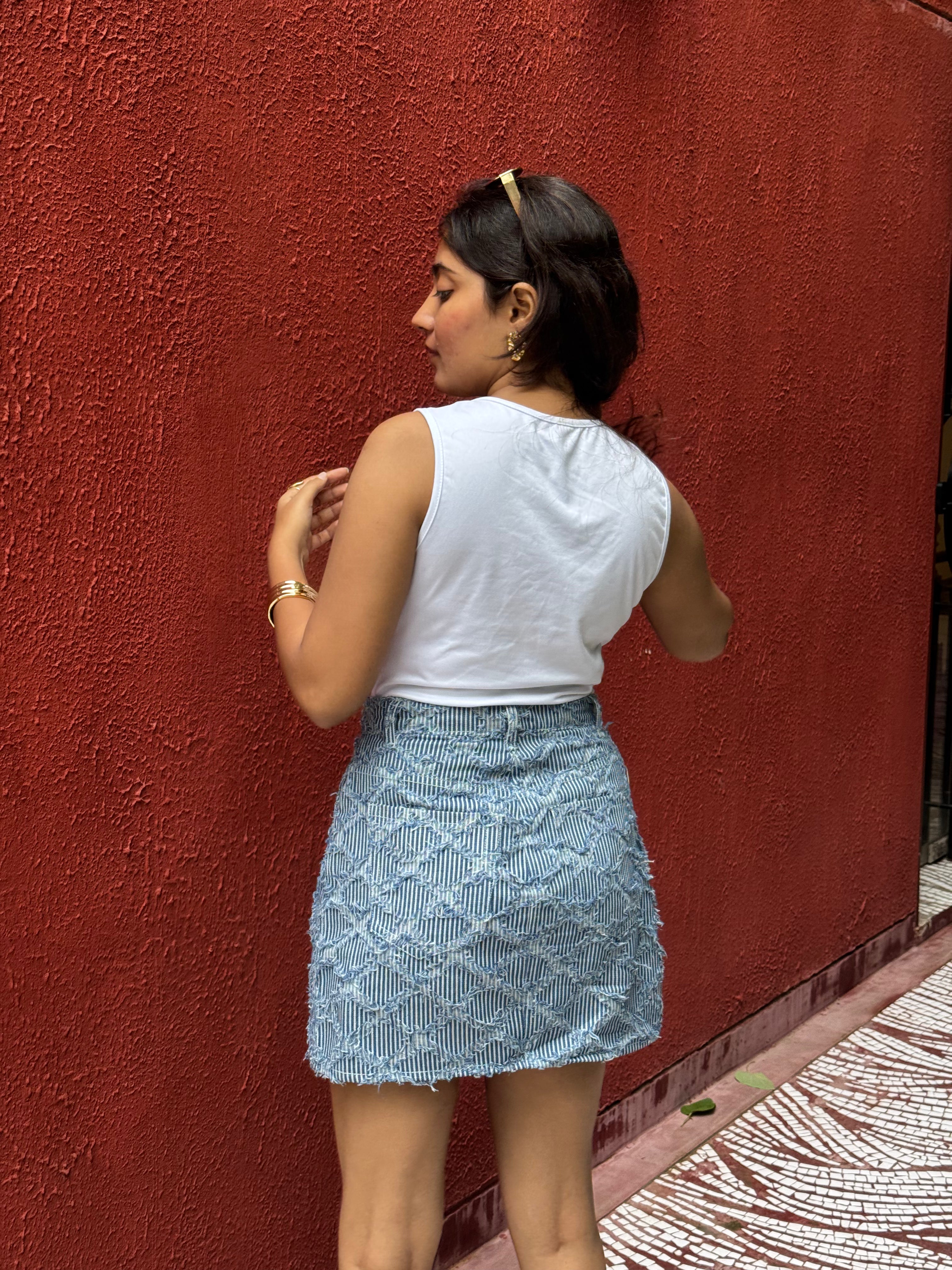 Denim Fray Skirt